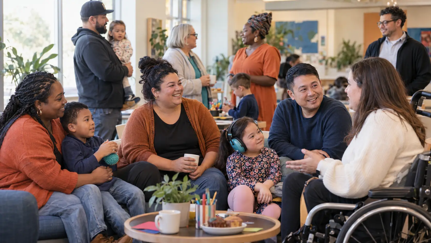 Families and community members gathering in an inclusive, welcoming space