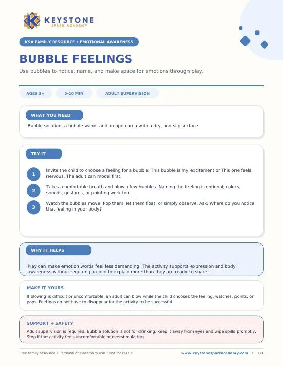 Cover of the Bubble Feelings printable resource