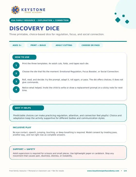 Cover of the KSA Discovery Dice printable resource