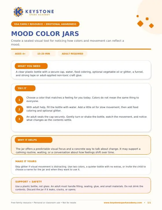 Cover of the Mood Color Jars printable resource